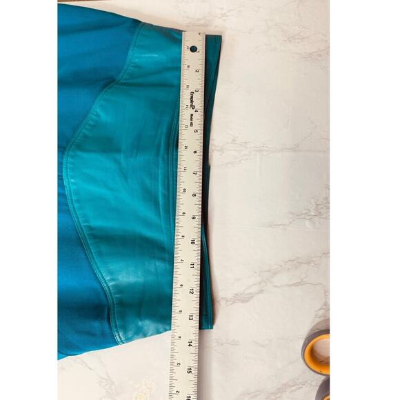 Vintage Western Teal Blue Wool w/ Leather Waist Midi Skirt Size 8 - Picture 9 of 9
